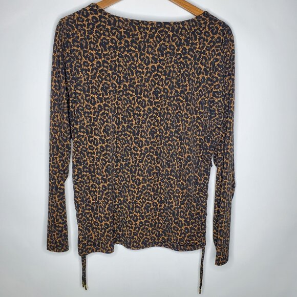 Michael Kors Womens Leopard Print Blouse Size 1X Square Neck Tied Sides Stretchy - Picture 2 of 8